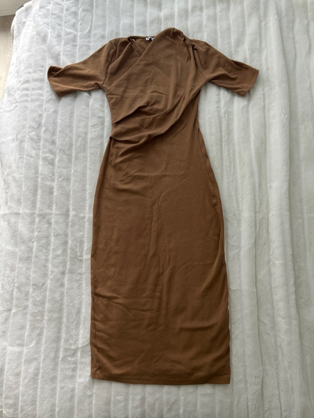 Women's Brown Wrap-Style Midi Dress
